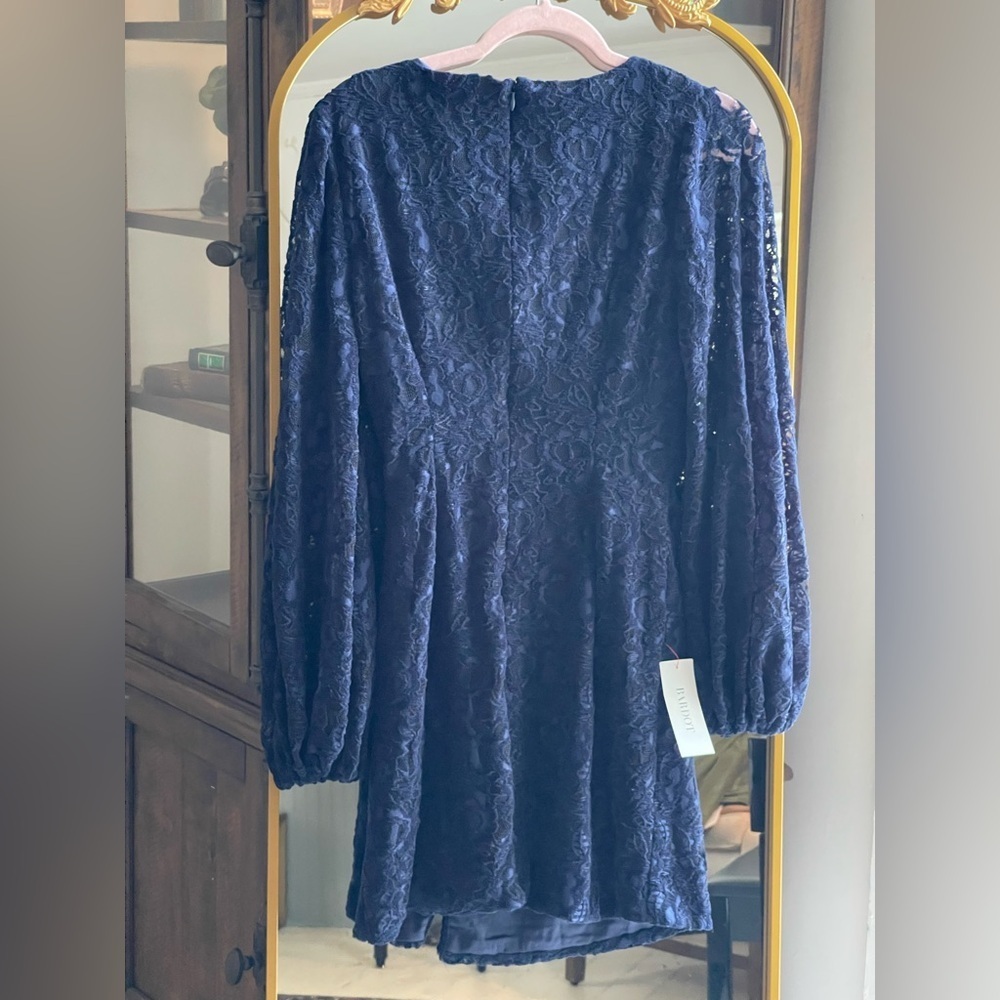 Bardot NWT Reid Navy Blue Lace Long Sleeve Minidress with Button Up Detail - Picture 10 of 15